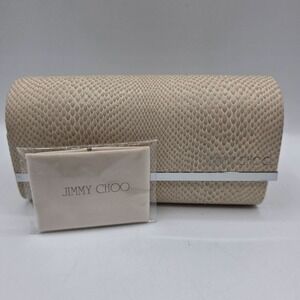 JIMMY CHOO Snakeskin Hard Clamshell Glasses Case Beige Cleaning Cloth Designer